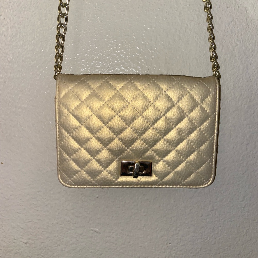 small shiny cream purse